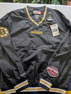Boston Bruins Mitchell & Ness V-Neck Pullover Jacket - Black & Yellow